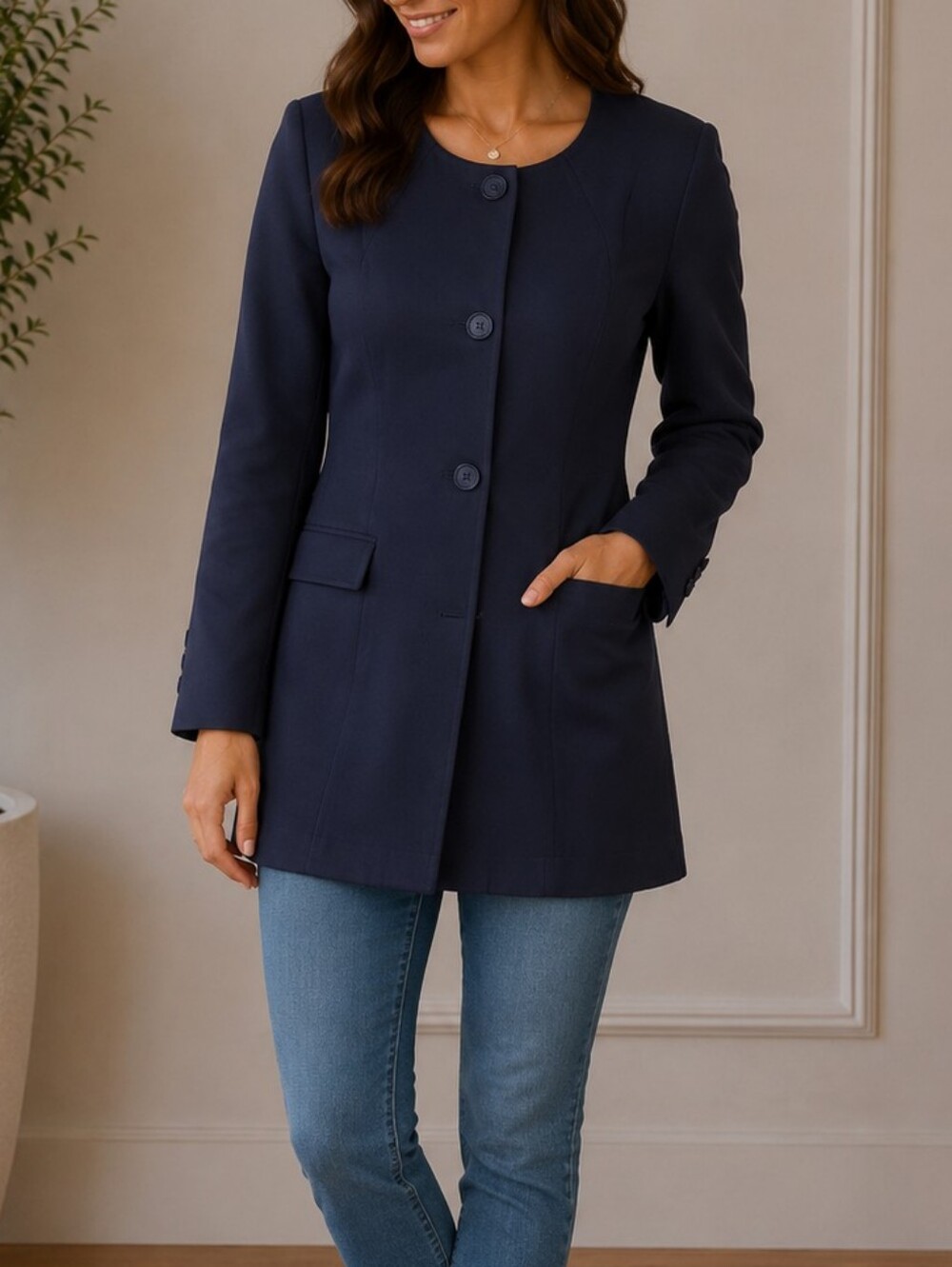 CABI 5093 Lido Jacket Small Navy Blue Tailored Longline Blazer Career Chic